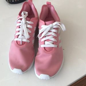 Pink adidas soft tennis shoe.